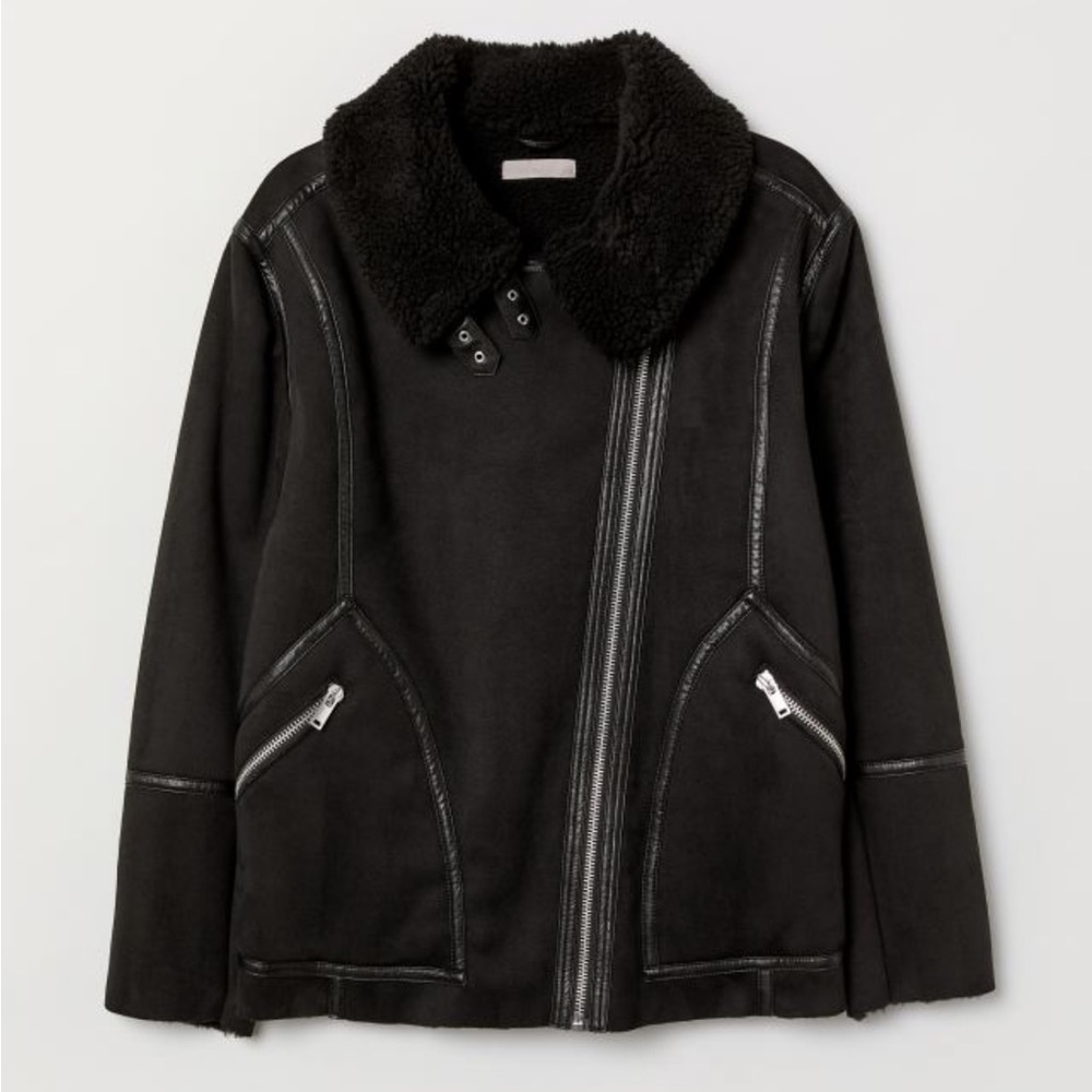 H&M Pile-lined suede black biker jacket